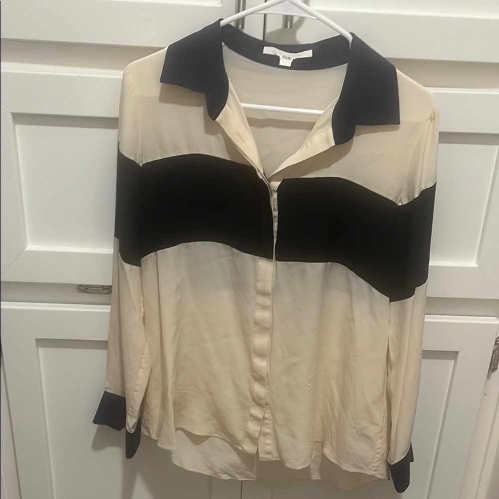 Women’s Two-Tone Black and Cream Button-Down Shirt